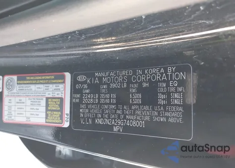 2016 Kia Soul Base z USA, uszkodzony, nr VIN KNDJN2A29G7408001